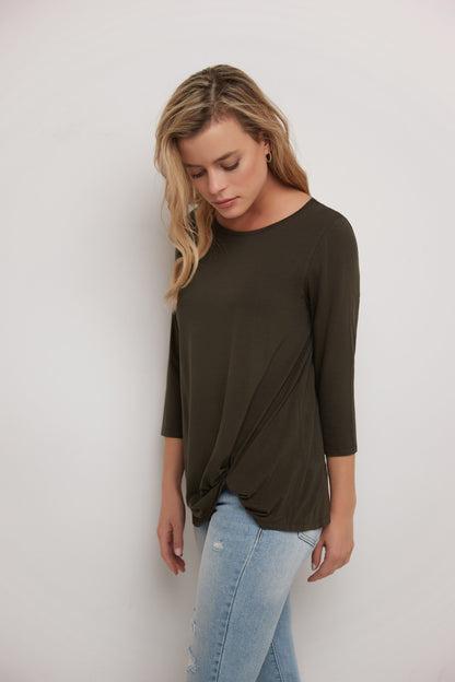 Super Soft Knit Top with Knot Detail and 3/4 Sleeves