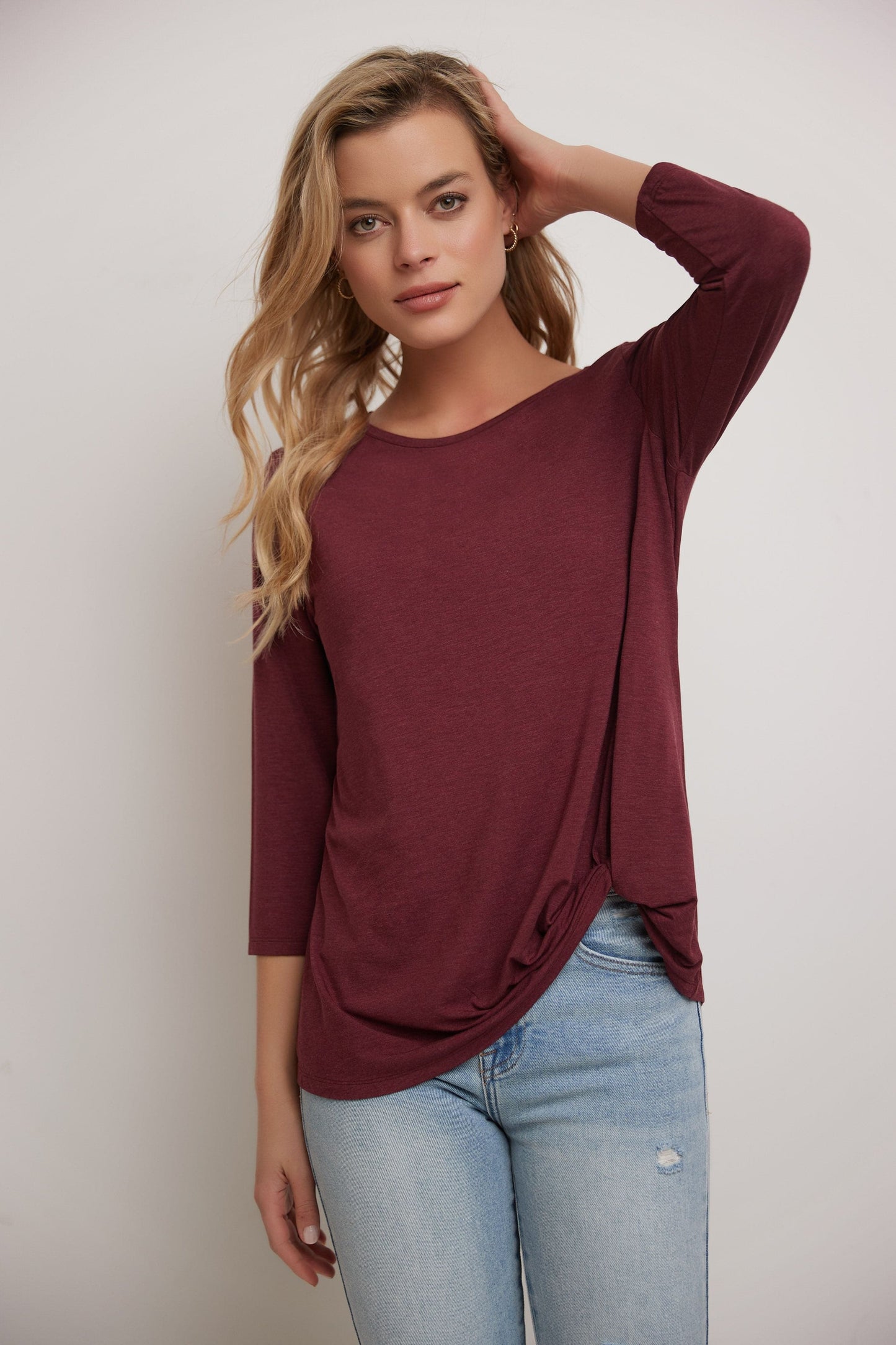 Super Soft Knit Top with Knot Detail and 3/4 Sleeves