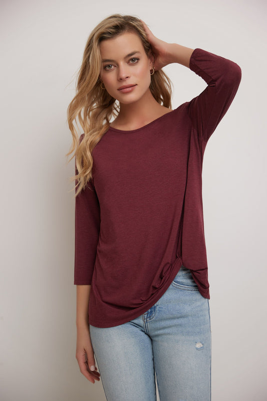 Super Soft Knit Top with Knot Detail and 3/4 Sleeves