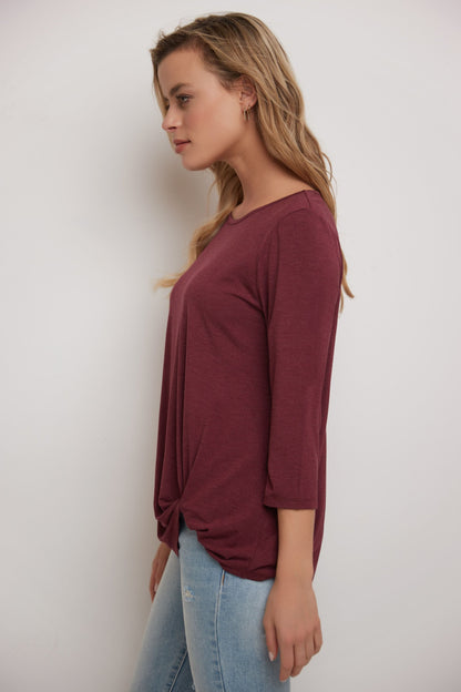 Super Soft Knit Top with Knot Detail and 3/4 Sleeves