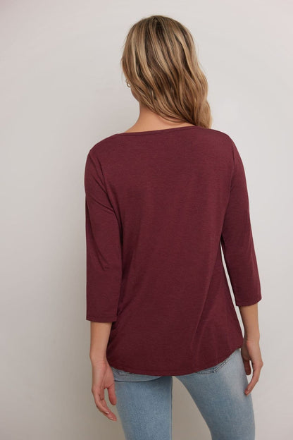 Super Soft Knit Top with Knot Detail and 3/4 Sleeves