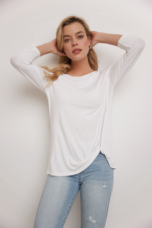 Super Soft Knit Top with Knot Detail and 3/4 Sleeves