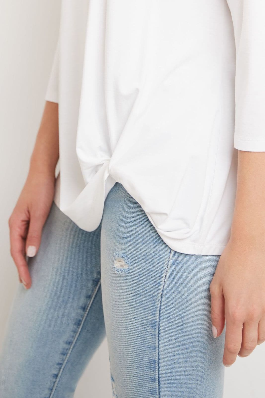 Super Soft Knit Top with Knot Detail and 3/4 Sleeves