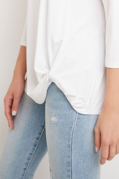 Super Soft Knit Top with Knot Detail and 3/4 Sleeves