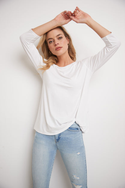 Super Soft Knit Top with Knot Detail and 3/4 Sleeves