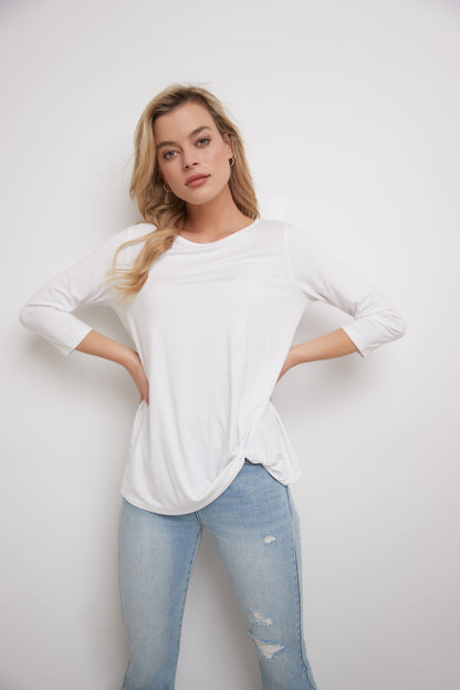 Super Soft Knit Top with Knot Detail and 3/4 Sleeves
