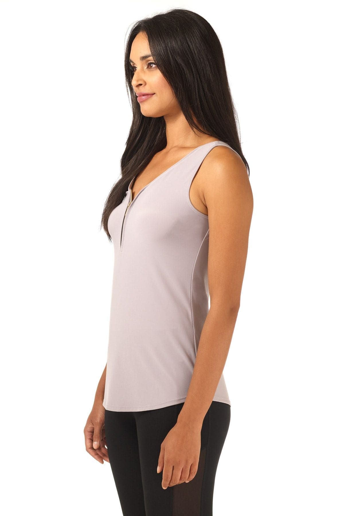 Sleeveless Business Casual Top with Front Zipper