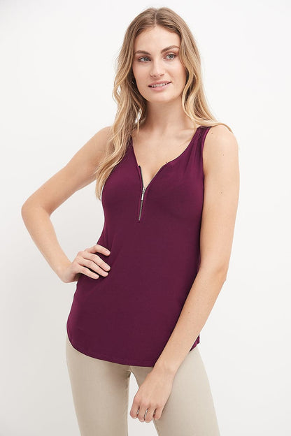 Sleeveless Business Casual Top with Front Zipper