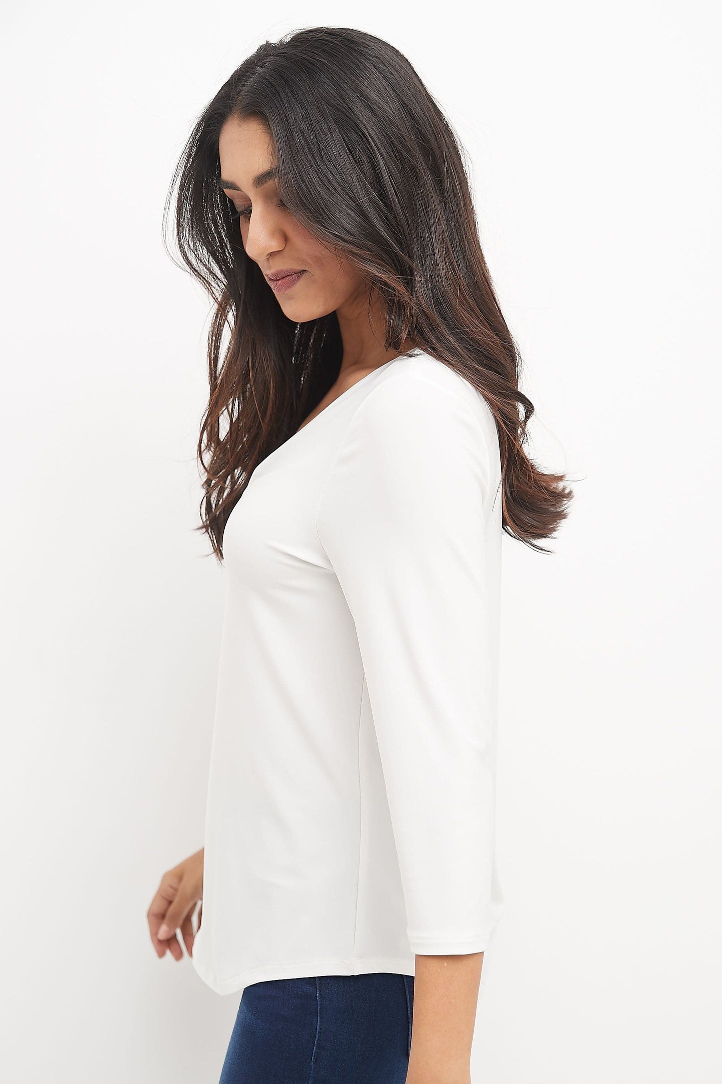 3/4 Sleeve Business Casual Top with Front Zipper